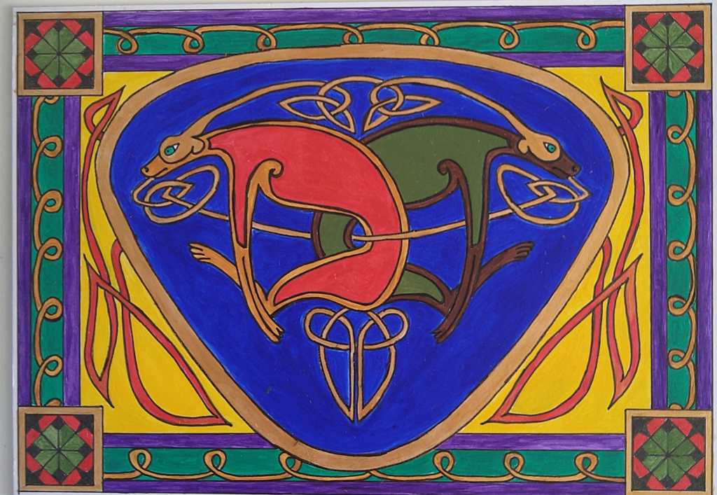 "Ulster Celtic Hounds design" Bob Anderson (acrylics)